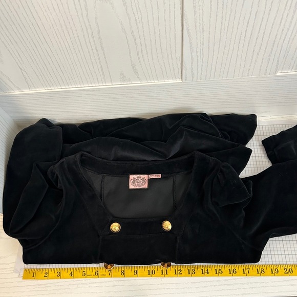 Y2K Juicy Couture USA Vintage Black Velvet Dress Gold Button Square Neck Size L - Picture 5 of 12